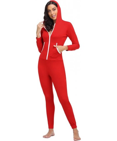 Womens Pajamas Jumpsuits Zip-up Hoodie Union Jumpsuit Romper Long Sleeve Sexy Onesie Bodysuits One Piece Sleepwear Light Red ...