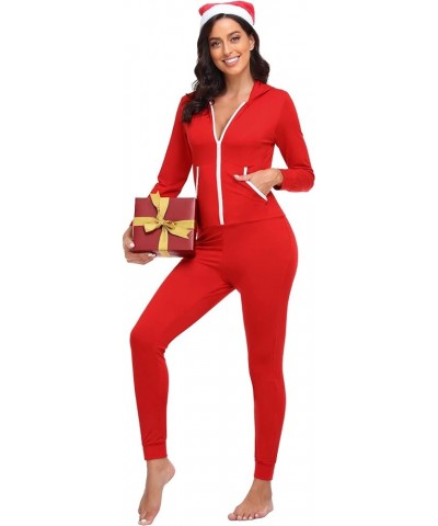 Womens Pajamas Jumpsuits Zip-up Hoodie Union Jumpsuit Romper Long Sleeve Sexy Onesie Bodysuits One Piece Sleepwear Light Red ...