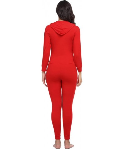 Womens Pajamas Jumpsuits Zip-up Hoodie Union Jumpsuit Romper Long Sleeve Sexy Onesie Bodysuits One Piece Sleepwear Light Red ...