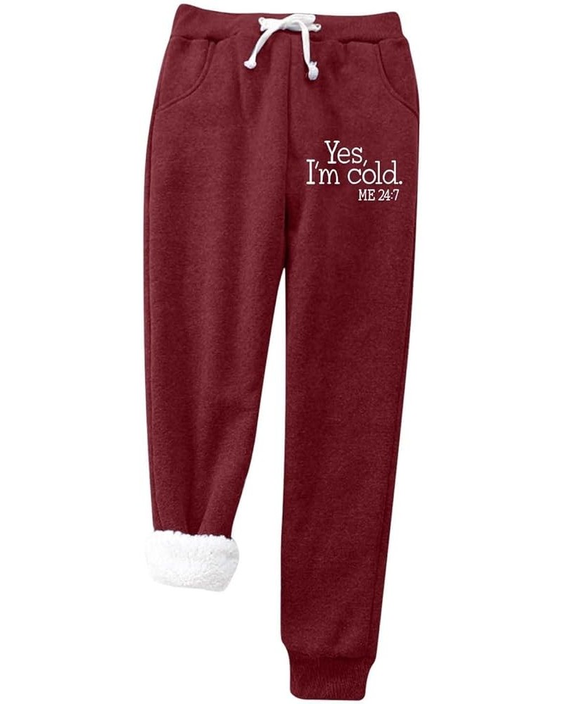 Christmas Women's Fleece Sweatpants Sherpa Lined Winter Warm Athletic Jogger Xmas Snowflake Printed Thermal Pants Red-010 $10...