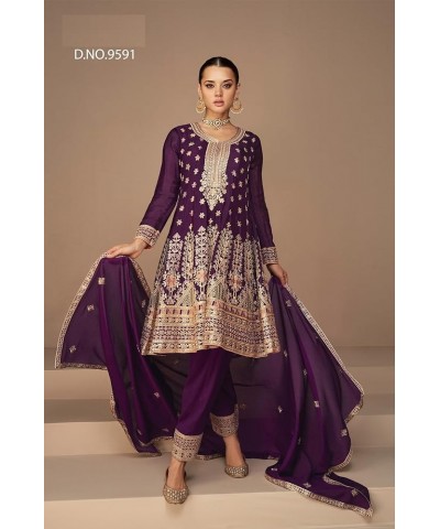 Fashion Beautiful Designer New Indian Pakistani Salwar Kameez Suit Set Dress ready to wear for Women with dupatta-9587 Purple...