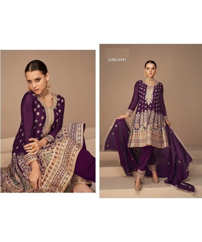 Fashion Beautiful Designer New Indian Pakistani Salwar Kameez Suit Set Dress ready to wear for Women with dupatta-9587 Purple...