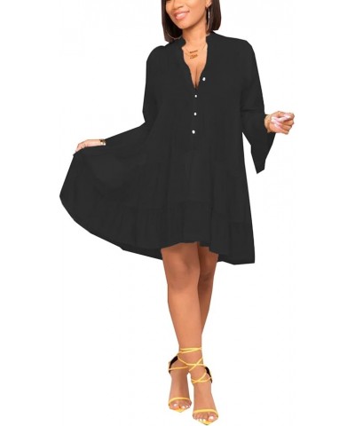 Women's Casual V Neck Dress Long Sleeve Flowy Babydoll Swing Ruffle Dress 266black $14.80 Dresses