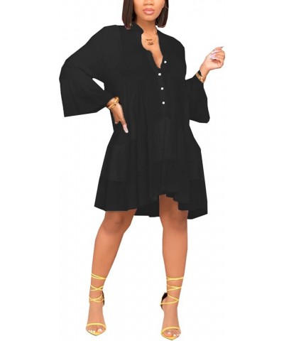 Women's Casual V Neck Dress Long Sleeve Flowy Babydoll Swing Ruffle Dress 266black $14.80 Dresses