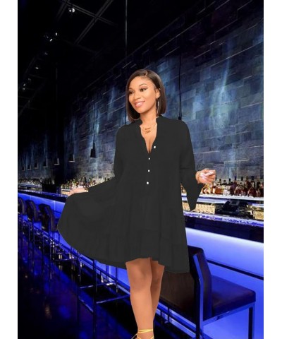 Women's Casual V Neck Dress Long Sleeve Flowy Babydoll Swing Ruffle Dress 266black $14.80 Dresses