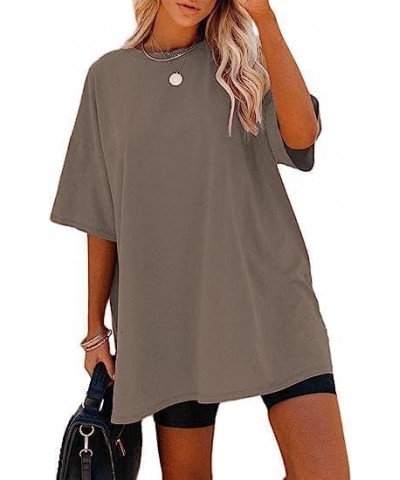 Women's Casual Solid Crewneck Short Sleeve Oversized T Shirt Drop Shoulder Tops L-coffee Brown $12.82 Tops