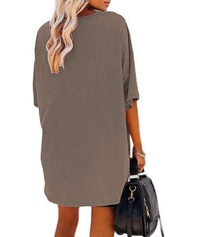 Women's Casual Solid Crewneck Short Sleeve Oversized T Shirt Drop Shoulder Tops L-coffee Brown $12.82 Tops