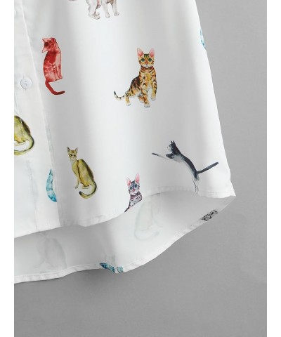 Women's Figure Print Button Down Shirt Graphic Pattern Short Sleeve Crop Tops Casual Blouses White Cat $11.79 Blouses