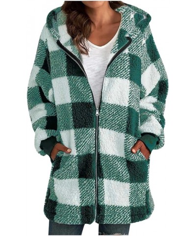 Women Plaid Fleece Coats Long Sleeve Zip Up Hoodie Shacket with Pockets Oversized Plus Size Warm Winter Outerwear 4 Green $17...