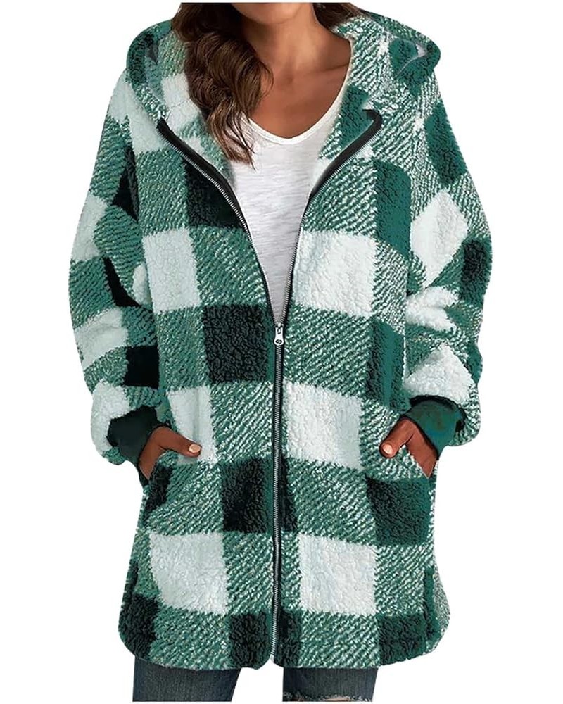 Women Plaid Fleece Coats Long Sleeve Zip Up Hoodie Shacket with Pockets Oversized Plus Size Warm Winter Outerwear 4 Green $17...