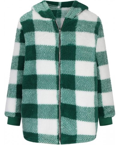 Women Plaid Fleece Coats Long Sleeve Zip Up Hoodie Shacket with Pockets Oversized Plus Size Warm Winter Outerwear 4 Green $17...