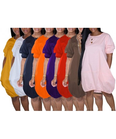 Women Summer Bubble Midi Dress Lantern Sleeve Solid Color Short Dress Clubwear Purple $11.28 Dresses