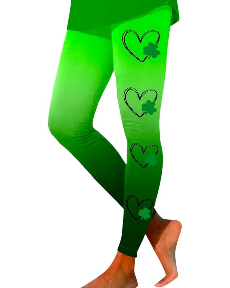 St Patricks Day Leggings for Women High Waist Tummy Control Yoga Pants Casual Clover Print Workout Trendy Soft Yoga Pants Gre...