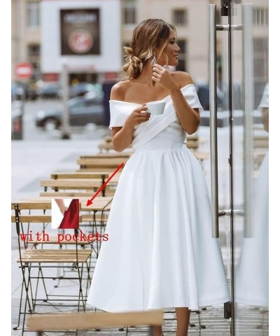 Off The Shoulder Prom Dresses Long Satin Wedding Dresses for Bride Simple Formal Party Gown with Pockets Blush $26.80 Dresses