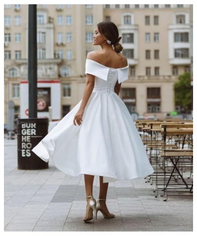 Off The Shoulder Prom Dresses Long Satin Wedding Dresses for Bride Simple Formal Party Gown with Pockets Blush $26.80 Dresses