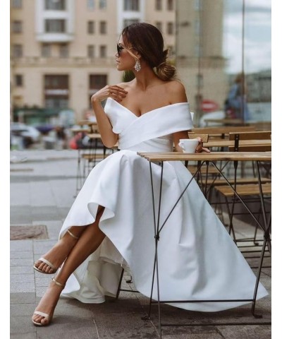 Off The Shoulder Prom Dresses Long Satin Wedding Dresses for Bride Simple Formal Party Gown with Pockets Blush $26.80 Dresses