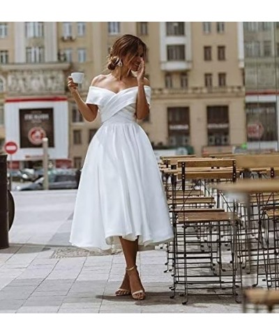 Off The Shoulder Prom Dresses Long Satin Wedding Dresses for Bride Simple Formal Party Gown with Pockets Blush $26.80 Dresses