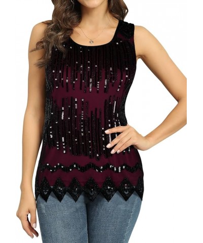 Women's Sequin Top Flowy Sparkly Cocktail Tank Party Dressy Tops Burgundy $25.64 Tanks