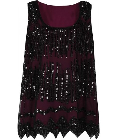 Women's Sequin Top Flowy Sparkly Cocktail Tank Party Dressy Tops Burgundy $25.64 Tanks