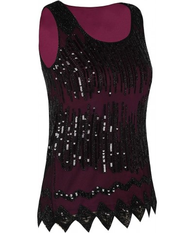 Women's Sequin Top Flowy Sparkly Cocktail Tank Party Dressy Tops Burgundy $25.64 Tanks