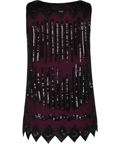 Women's Sequin Top Flowy Sparkly Cocktail Tank Party Dressy Tops Burgundy $25.64 Tanks