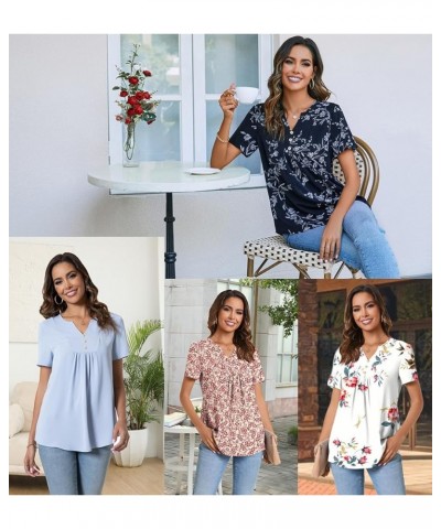 Womens Short Sleeve Summer Tunic Tops Dressy Chiffon Blouse Henley Shirts 2024 Casual Pullover Blue $10.81 Tops