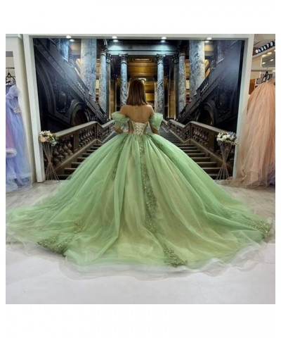 Lace Beaded Quinceanera Dresses Ball Gown Off Shoulder Tulle Sweet 15 16 Dresses Sweetheart Gowns for Women XY095 Emerald Gre...