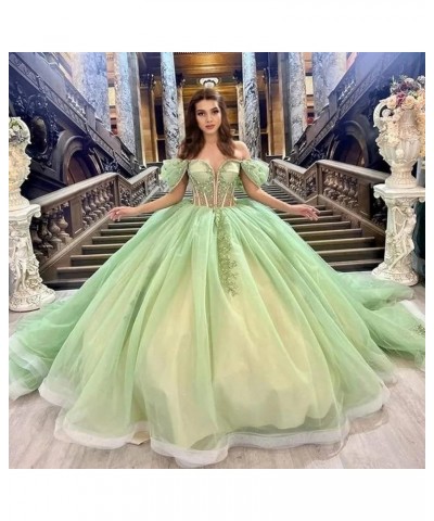 Lace Beaded Quinceanera Dresses Ball Gown Off Shoulder Tulle Sweet 15 16 Dresses Sweetheart Gowns for Women XY095 Emerald Gre...