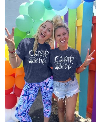 Camp Life Shirts for Women Funny Camping Hiking Graphic Tee top Casual Short Sleeve Summer Vacation Camping T-Shirts Blue $7....