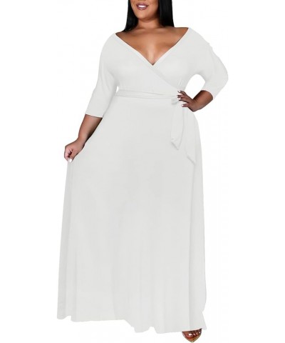 Plus Size Dresses for Women Floral Maxi Dress Flowy 3/4 Sleeve with Belt 12-white $21.10 Dresses