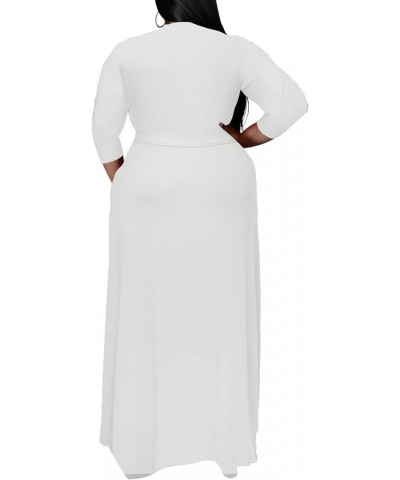 Plus Size Dresses for Women Floral Maxi Dress Flowy 3/4 Sleeve with Belt 12-white $21.10 Dresses