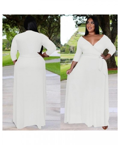 Plus Size Dresses for Women Floral Maxi Dress Flowy 3/4 Sleeve with Belt 12-white $21.10 Dresses