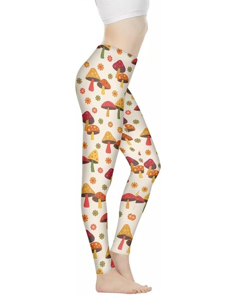 Yoga Pants for Women High Waist Leggings Tight Running Animals Print Mushroom Blossoms $13.16 Activewear