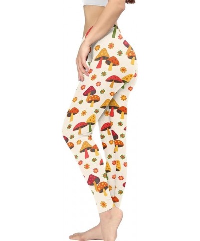 Yoga Pants for Women High Waist Leggings Tight Running Animals Print Mushroom Blossoms $13.16 Activewear