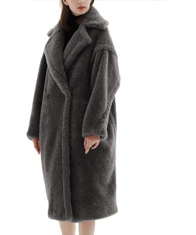 Wool Cashmere Fuzzy Teddy Coat Oversized Women Fur-Effect Winter Shearling Jacket Long Gray $100.70 Coats