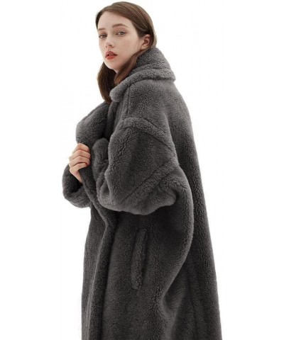 Wool Cashmere Fuzzy Teddy Coat Oversized Women Fur-Effect Winter Shearling Jacket Long Gray $100.70 Coats