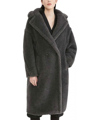 Wool Cashmere Fuzzy Teddy Coat Oversized Women Fur-Effect Winter Shearling Jacket Long Gray $100.70 Coats