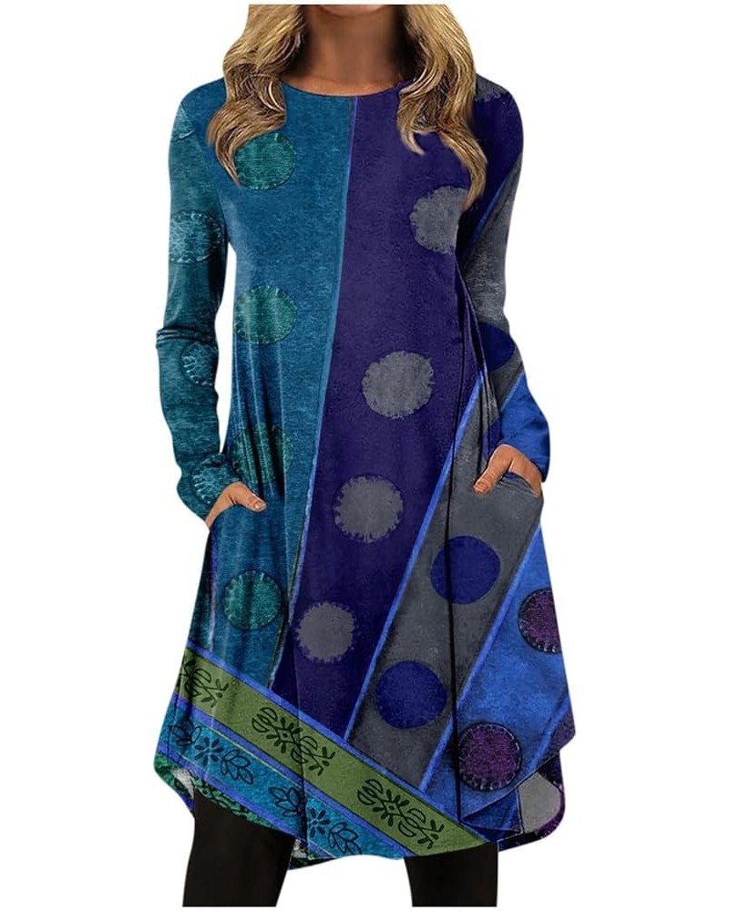 Women's Formal Dresses Fashion Loose Round Neck Long Sweater Dress Contrast Color Sleeve Knitted Woolen Dress, S-XL Blue $9.0...