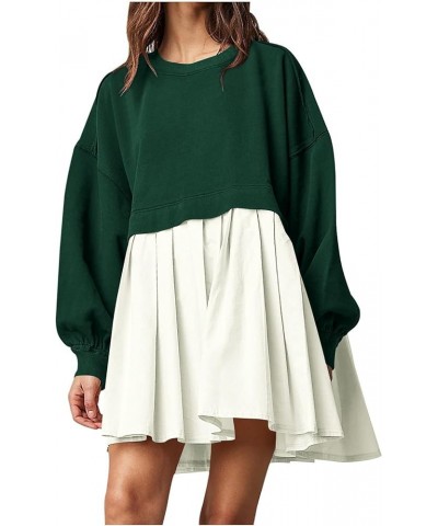 Sweatshirt Dresses for Women 2024 Casual Long Sleeve Patchwork Tops Oversized Crewneck Pullover Fashion Mini Dress 06-green $...