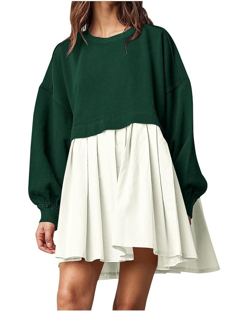 Sweatshirt Dresses for Women 2024 Casual Long Sleeve Patchwork Tops Oversized Crewneck Pullover Fashion Mini Dress 06-green $...