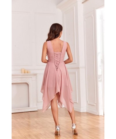 V Neck Chiffon Bridesmaid Dresses for Women Short A Line Pleated Formal Dress Wedding Guest Dress Silver $26.65 Dresses