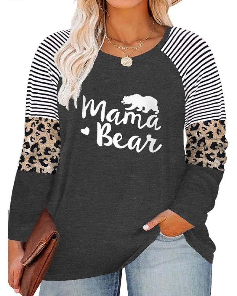 Womens Plus Size Tops Long Sleeve Leopard Print Striped Color Block Shirts M-dark Grey $18.28 Tops