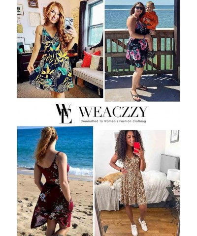 Women's 2024 Summer Dresses V Neck Spaghetti Strap Sundress Casual Beach Flowy Mini Dress with Pockets Leaf Pink $17.67 Swims...