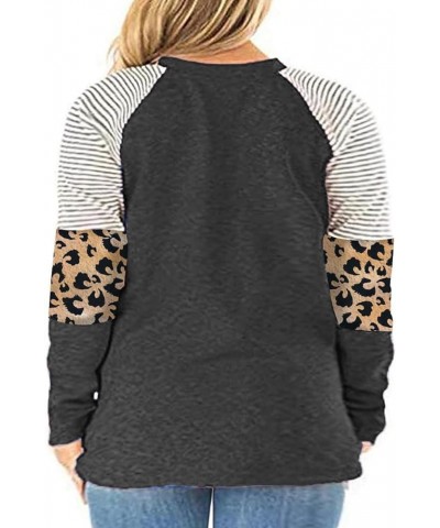 Womens Plus Size Tops Long Sleeve Leopard Print Striped Color Block Shirts M-dark Grey $18.28 Tops