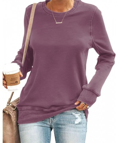 Womens Casual Crewneck Sweatshirt Long Sleeve Solid Color Shirt Soft Lightweight Loose Top Solid Rusty Purple $10.79 Hoodies ...