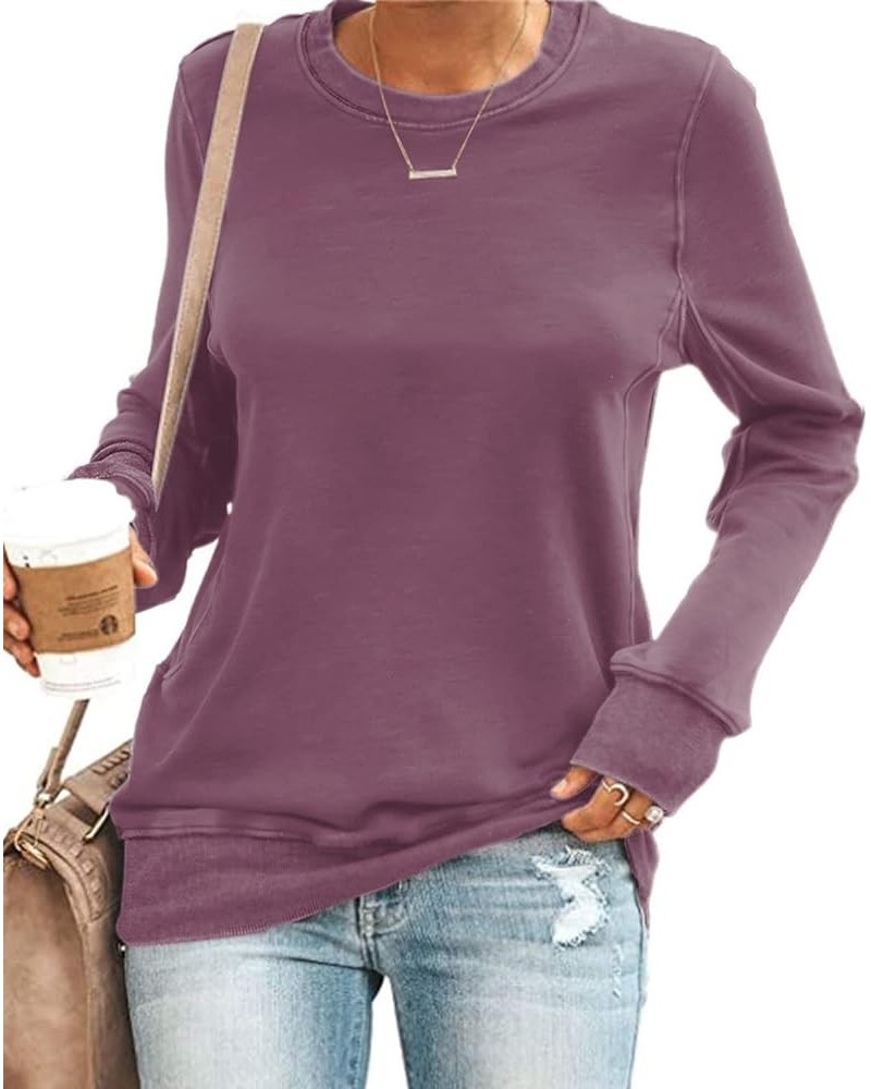 Womens Casual Crewneck Sweatshirt Long Sleeve Solid Color Shirt Soft Lightweight Loose Top Solid Rusty Purple $10.79 Hoodies ...