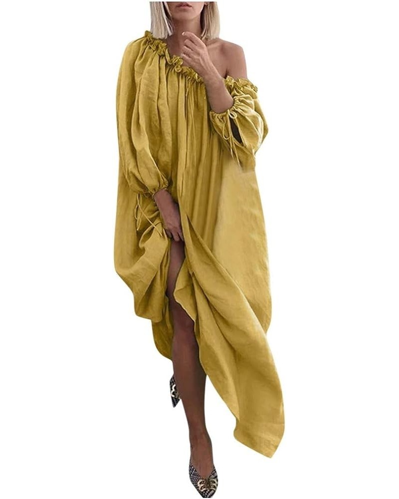 Women's Casual Jumpsuits Summer Size Daily Casual Open Shoulder Vintage Loose Boho Maxi Dress Sporty Dresses Yellow $9.41 Dre...