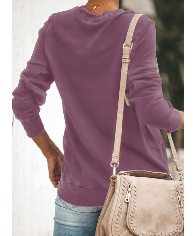 Womens Casual Crewneck Sweatshirt Long Sleeve Solid Color Shirt Soft Lightweight Loose Top Solid Rusty Purple $10.79 Hoodies ...