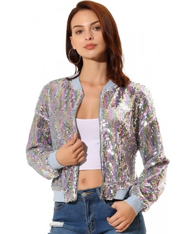 Women's Sequin Jacket Valentine's Day Long Sleeve Zipper Fahion 2023 Shiny Glitter Sparkly Bomber Jackets White Rainbow $24.7...