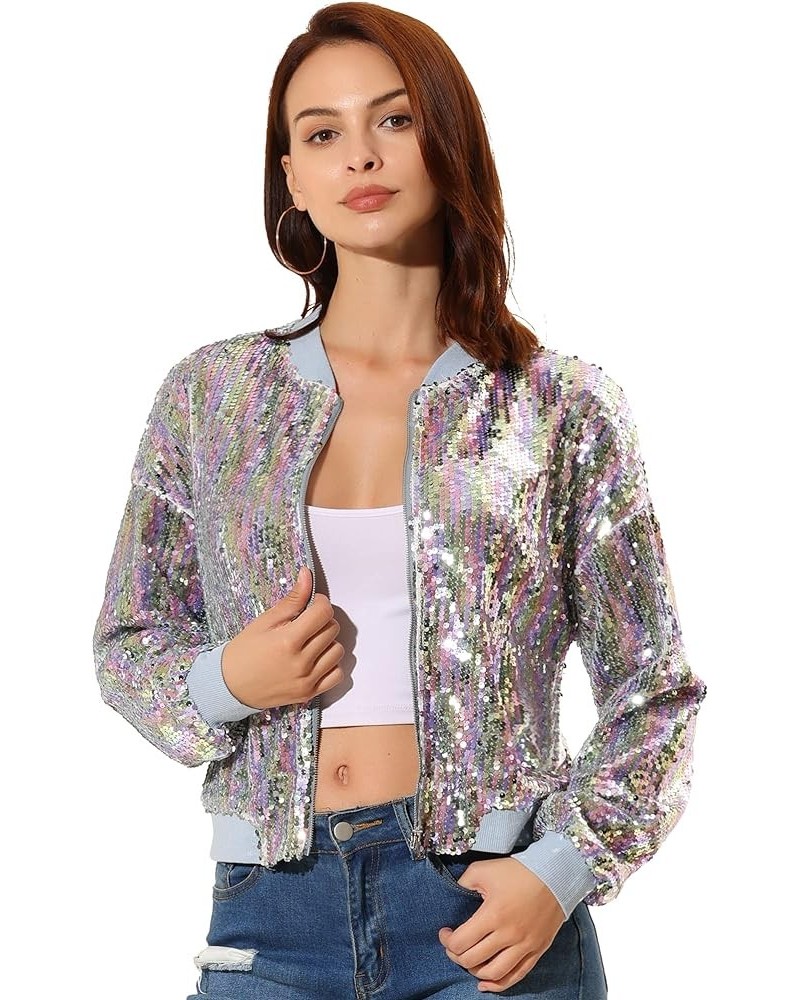 Women's Sequin Jacket Valentine's Day Long Sleeve Zipper Fahion 2023 Shiny Glitter Sparkly Bomber Jackets White Rainbow $24.7...